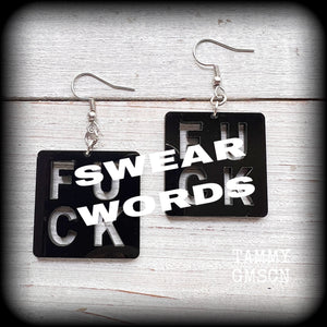 FUCK earrings Swear word earrings Word tile earrings Letter tile earrings Game tile Board games Sex Fornicate Root  Jewelry Punk grrl Punk earrings Riot girl Riot grrl Punk fashion Offensive jewelry Secret santa gifts Punk music Christmas gifts