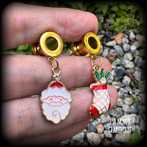 Christmas earrings Festive 00 gauge tunnel earrings Santa Claus 8mm tunnels Christmas stockings Christmas decorations Sanra stockings Stretched lobes Body jewelry Ear gauges Gauged earrings Gauged ears 6mm 10mm 12mm 14mm 16mm 19mm 22mm 25mm 28mm 30mm