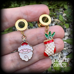 Christmas earrings Festive 00 gauge tunnel earrings Santa Claus 8mm tunnels Christmas stockings Christmas decorations Sanra stockings Stretched lobes Body jewelry Ear gauges Gauged earrings Gauged ears 6mm 10mm 12mm 14mm 16mm 19mm 22mm 25mm 28mm 30mm