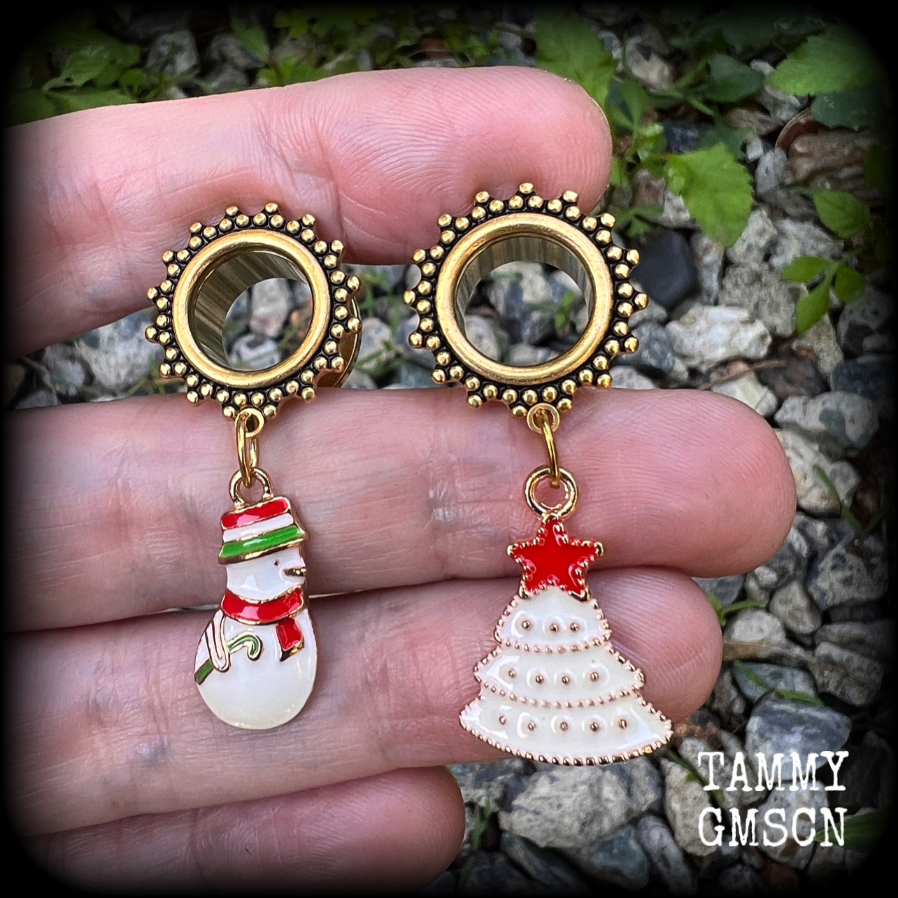 Festive tunnel earrings Christmas tunnels Snowman earrings Christmas tree decorations Stretched ears Stretched lobes Body jewelry Ear gauges Gauged earrings Gauged ears Baubles Christmas gifts 6mm 8mm 10mm 12mm 14mm 16mm 19mm 22mm 25mm 28mm 30mm