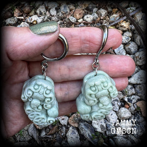 Pi Xiu jewellery Jade foo dog gauged earrings Pi Xiu earrings 6 gauge ear weights Gemstone ear weights 6g 2g 0g 00g 1/2" 9/16" 5/8" 3/4" 7/8" 1" 1.10" 1.18”
