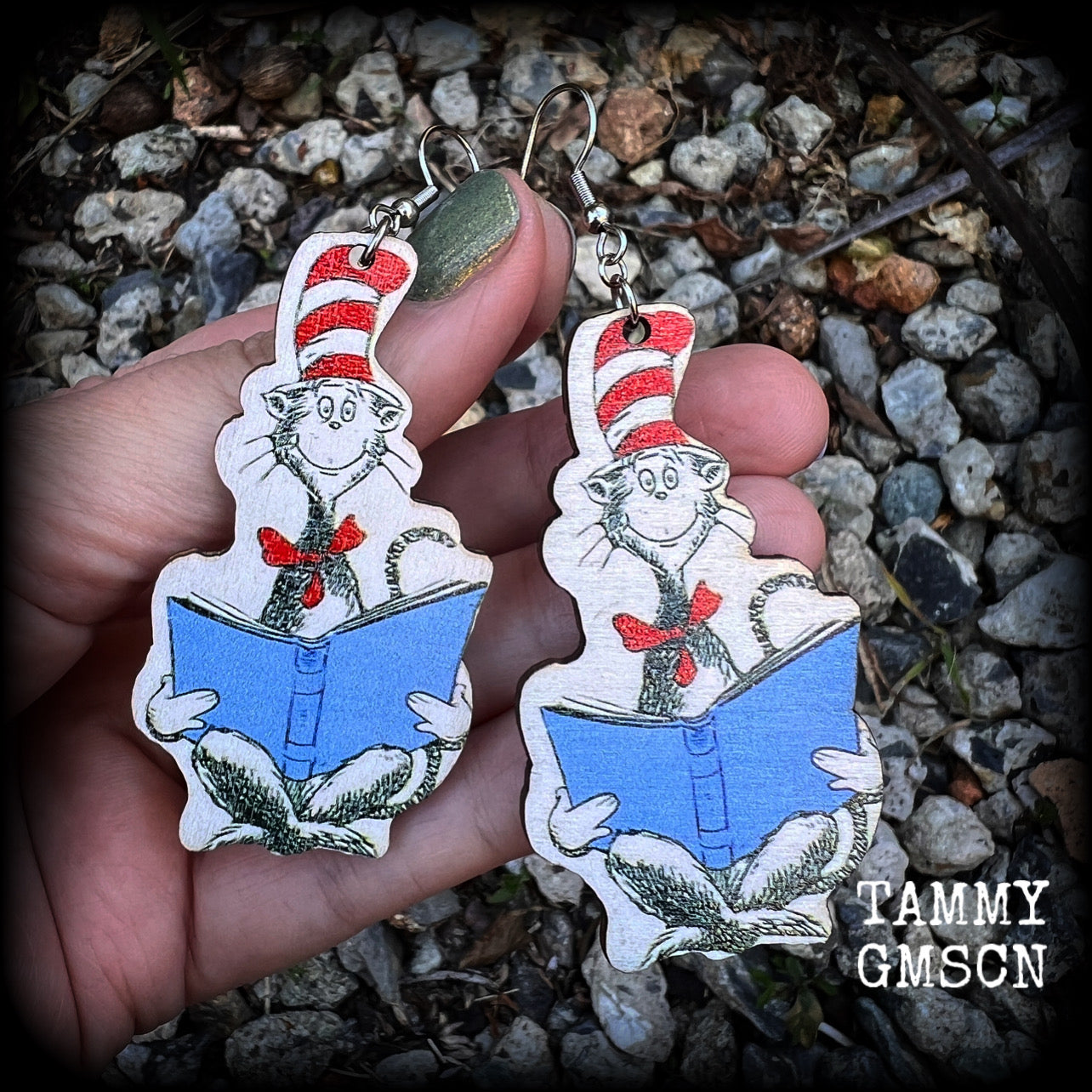 Dr Seuss Cat in the Hat-Bookworm earrings