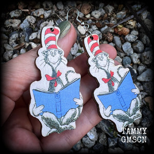 Dr Seuss Cat in the Hat-Bookworm earrings