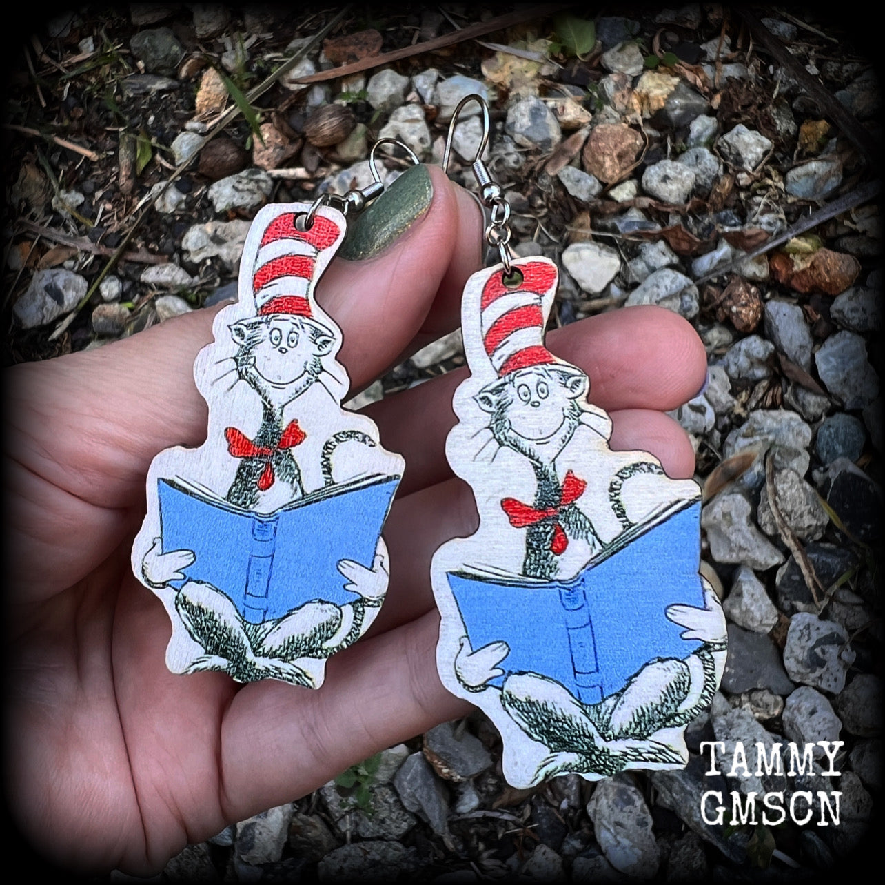 Dr Seuss Cat in the Hat-Bookworm earrings