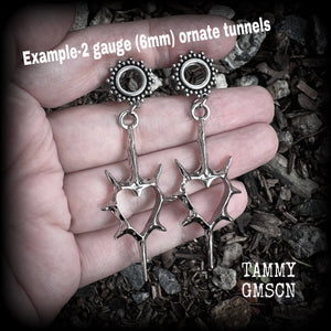 Spiked heart tunnel earrings-Punk ear gauges
