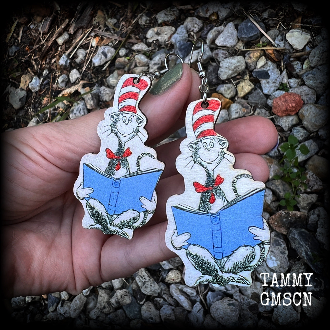 Dr Seuss Cat in the Hat-Bookworm earrings