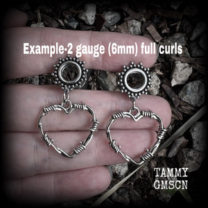 Barbed wire heart tunnel earrings-Punk rock ear gauges