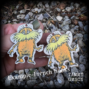 The Lorax Dr Seuss book earrings 