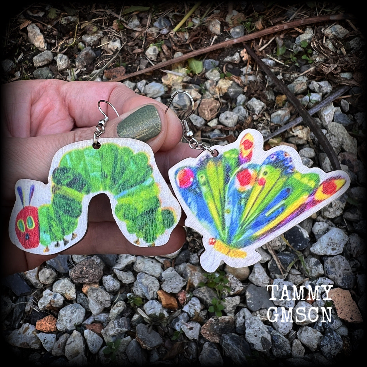 The Very Hungry Caterpillar book earrings