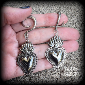 Gunmetal grey Sacred heart gauged earrings