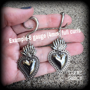 Gunmetal grey Sacred heart gauged earrings