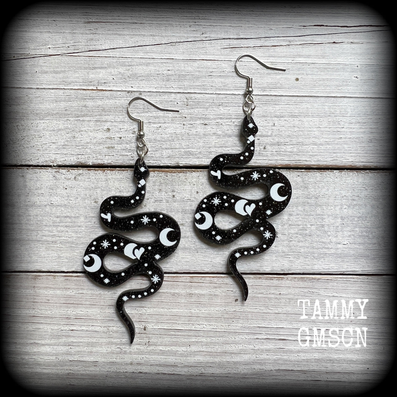 Black snake earrings-Celestial snake earrings