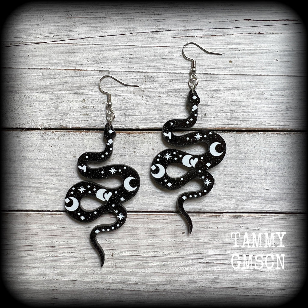 Black snake earrings-Celestial snake earrings