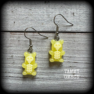Yellow skeleton gummy bear earrings-Halloween earrings