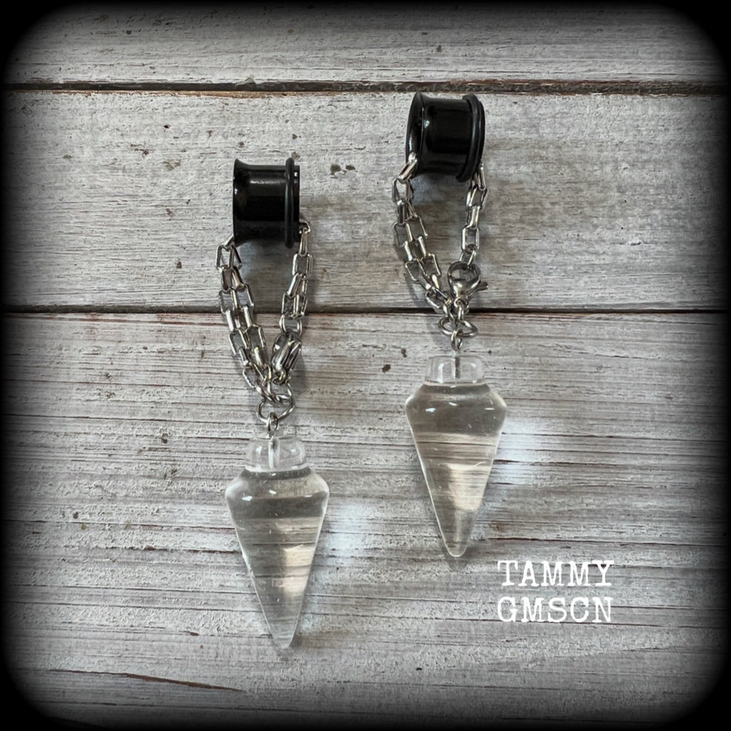 Clear quartz pendulum gemstone tunnel dangles-TUNNELS INCLUDED