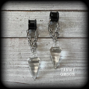 Clear quartz pendulum gemstone tunnel dangles-TUNNELS INCLUDED