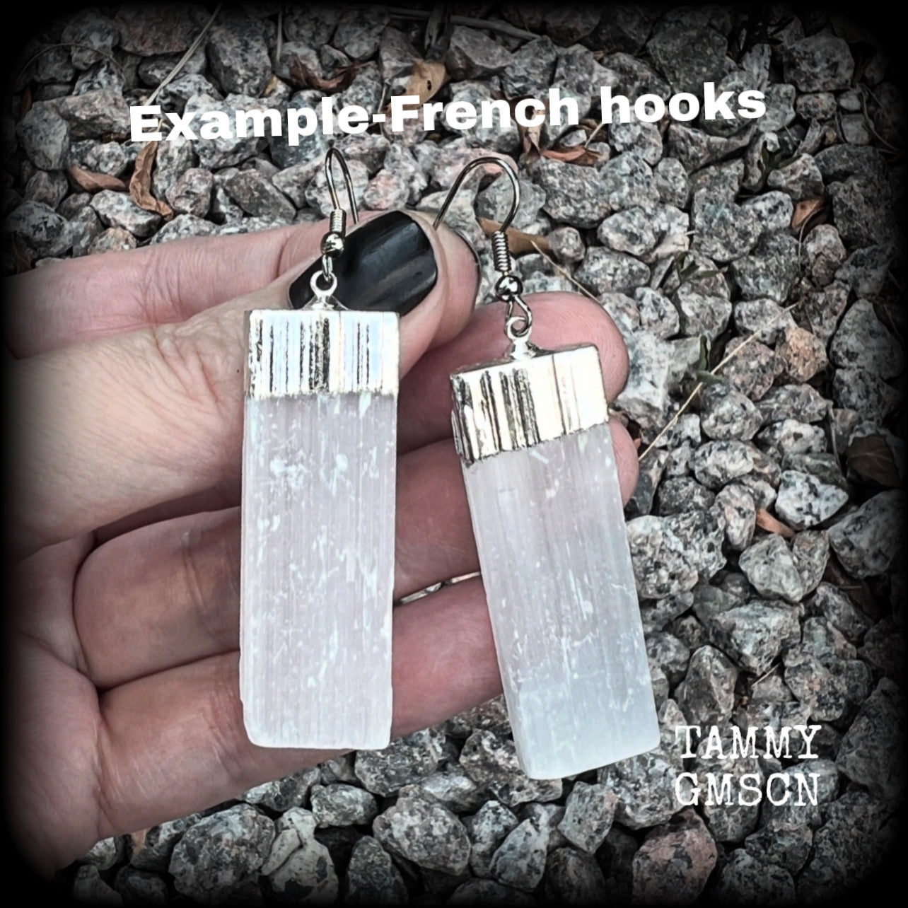 This pair has been made on stainless steel french hooks, suitable for pierced ears, are nice and dangly, measuring just under 7cms from tip to tip, and weighing approx 8 grams each.
