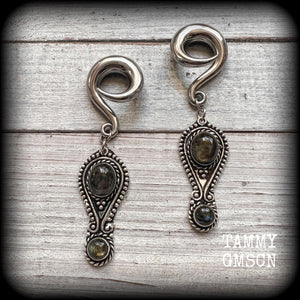 Labradorite gauged earrings 