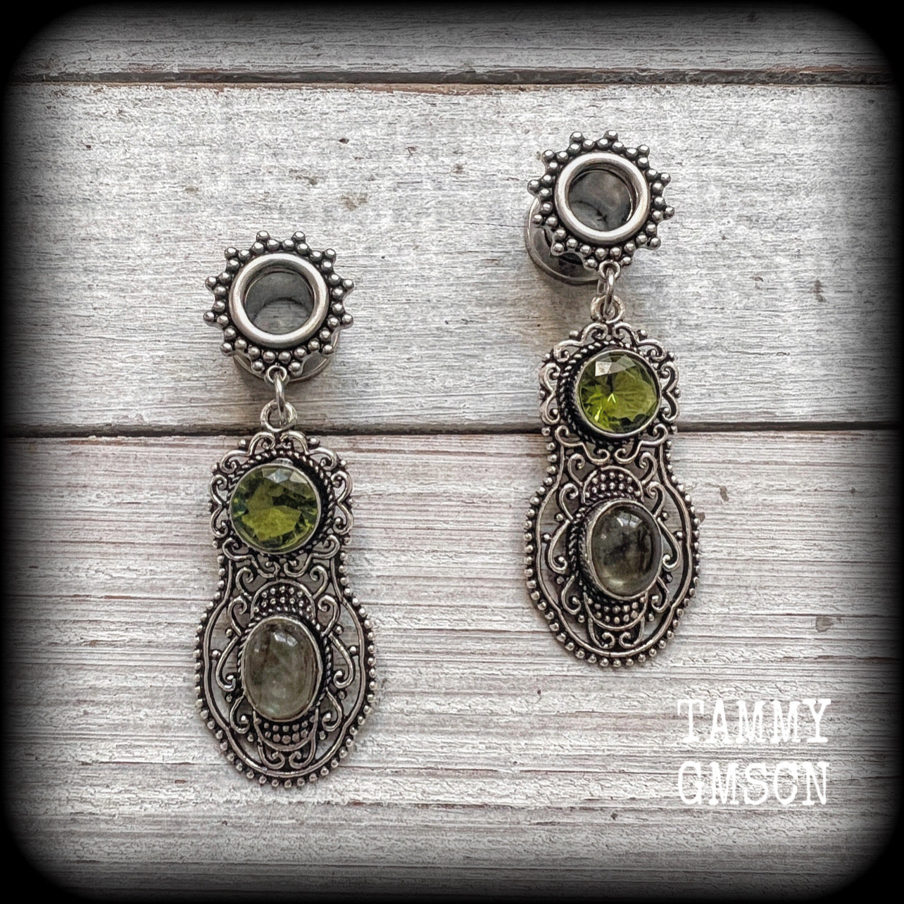 Peridot tunnel earrings Gemstone tunnel dangles 10mm  12mm  14mm  16mm  19mm tunnels 22mm 25mm Tunnel earrings Tunnel dangles Plugs Plug earrings Gemstone tunnels Gemstone plugs Ear gauges Stretched ears Stretched Lobes Gemstone body jewelry 