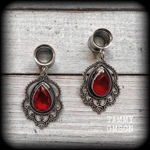 Gypsy boho garnet tunnel dangles