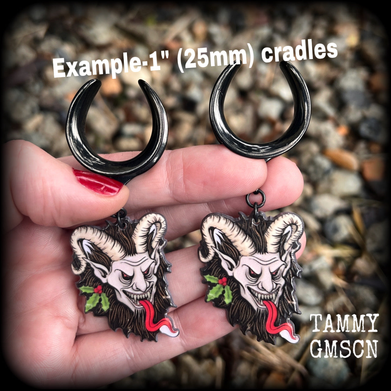 Krampus ear weights earrings Christmas earrings Halloween ear gauges Yultide Yule earrings Horned god Gothic Winter solstice Pagan Folklore Fairy tales Mythology Mythological beasts Fairytales 4mm 6mm 8mm 10mm 12mm 14mm 16mm 19mm 22mm 25mm 28mm 30mm 