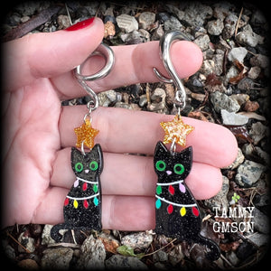 Crazy cat lady earrings Kitsch Cat earrings Yuletide ear gauges Ear hangers Gauged earrings Stretched lobes Gauged ears Stretched ears Christmas body jewelry Tunnels Plugs Christmas decorations 4mm 6mm 8mm 10mm 12mm 14mm 16mm 19mm 22mm 25mm 28mm 30mm