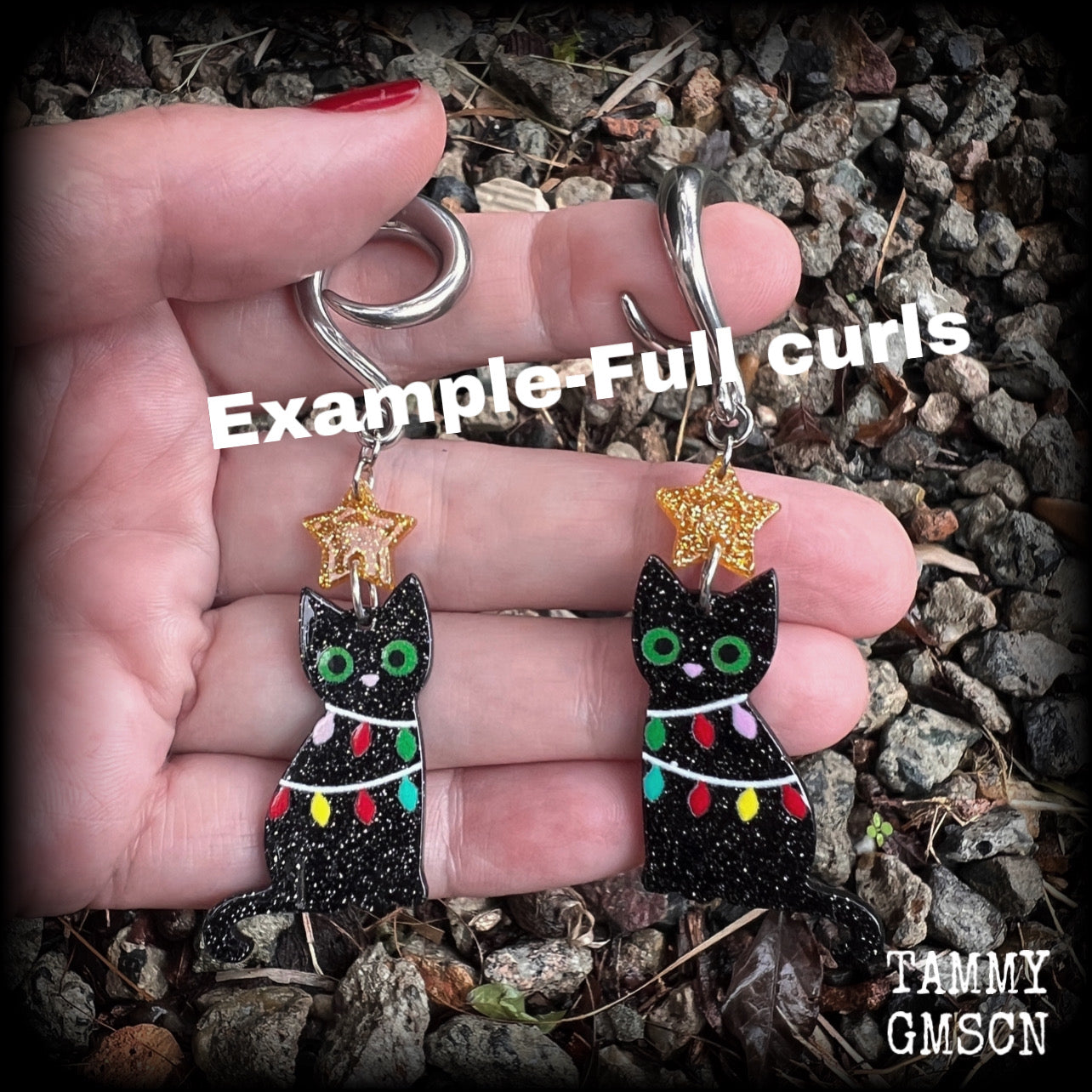 Crazy cat lady earrings Kitsch Cat earrings Yuletide ear gauges Ear hangers Gauged earrings Stretched lobes Gauged ears Stretched ears Christmas body jewelry Tunnels Plugs Christmas decorations 4mm 6mm 8mm 10mm 12mm 14mm 16mm 19mm 22mm 25mm 28mm 30mm