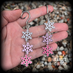 Festive earrings Christmas gifts Christmas earrings Winter ear gauges Ear hangers Gauged earrings Stretched lobes Gauged ears Snowflake ear weights Christmas body jewelry Christmas jewelry Xmas 4mm 6mm 8mm 10mm 12mm 14mm 16mm 19mm 22mm 25mm 28mm 30mm