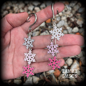 Festive earrings Christmas gifts Christmas earrings Winter ear gauges Ear hangers Gauged earrings Stretched lobes Gauged ears Snowflake ear weights Christmas body jewelry Christmas jewelry Xmas 4mm 6mm 8mm 10mm 12mm 14mm 16mm 19mm 22mm 25mm 28mm 30mm