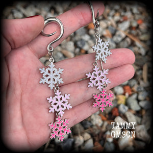 Festive earrings Christmas gifts Christmas earrings Winter ear gauges Ear hangers Gauged earrings Stretched lobes Gauged ears Snowflake ear weights Christmas body jewelry Christmas jewelry Xmas 4mm 6mm 8mm 10mm 12mm 14mm 16mm 19mm 22mm 25mm 28mm 30mm