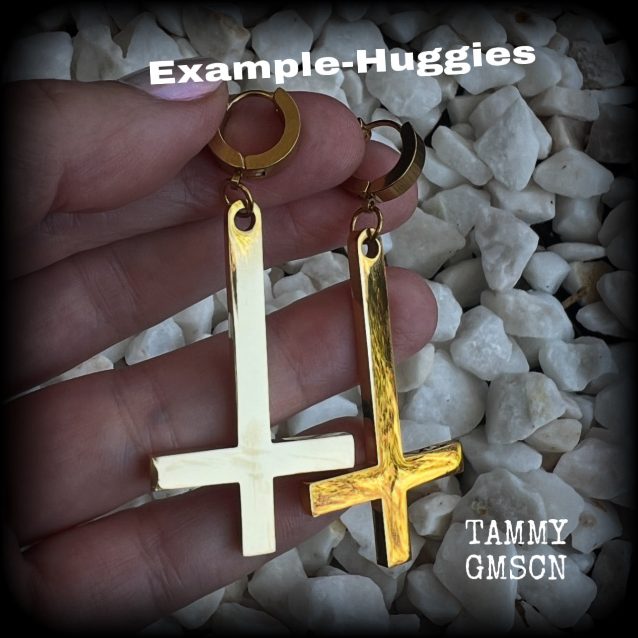 Inverted Cross huggies earrings-St Peters cross earrings