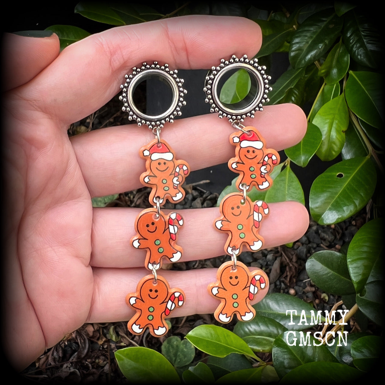 Gingerbread man tunnel earrings Santa hat tunnel dangles Plugs Ear gauges Stretched ears Gauged ears Christmas tunnels Candy cane earrings Stretched lobes Body jewelry Ear gauges Winter Solstice Christmas decor 6mm 8mm 10mm 14mm 16mm 19mm 22mm 25mm