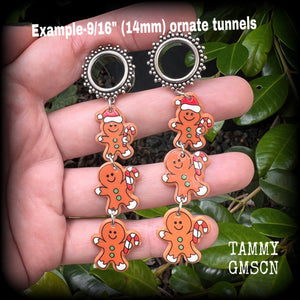 Gingerbread man tunnel earrings-Christmas tunnel dangles