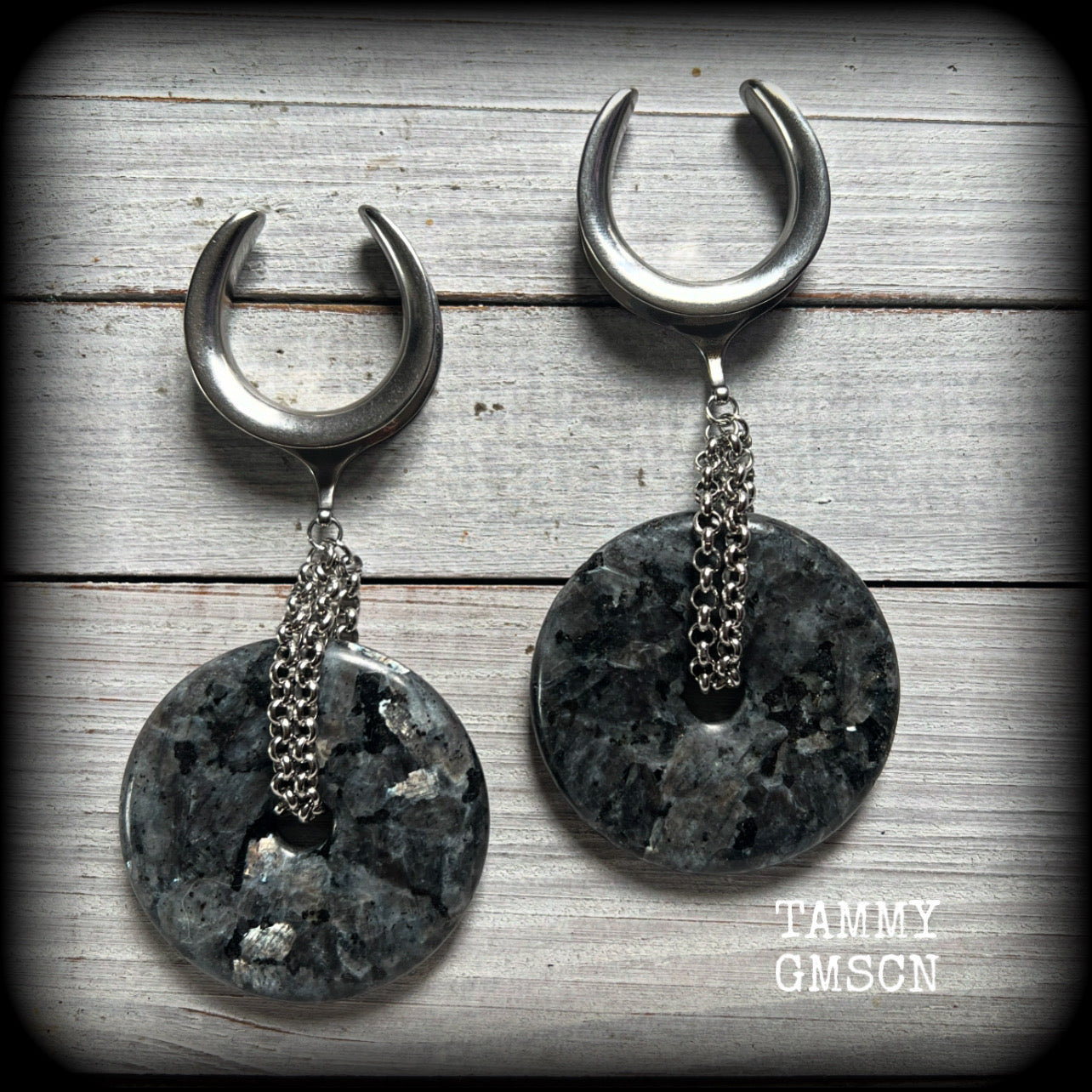 Labradorite gauged earrings-Gemstone ear weights