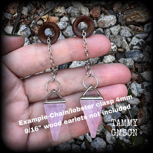 Rose quartz earrings Gemstone ear weights Crystal ear hangers 2 gauge body jewelry Stretched ears Stretched lobes Body jewelry 