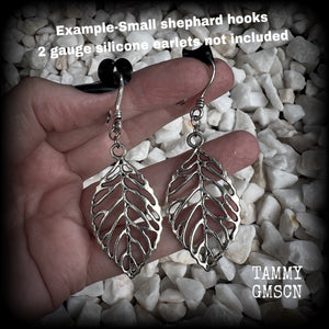 Skeleton leaf earrings-Leaf ear hangers