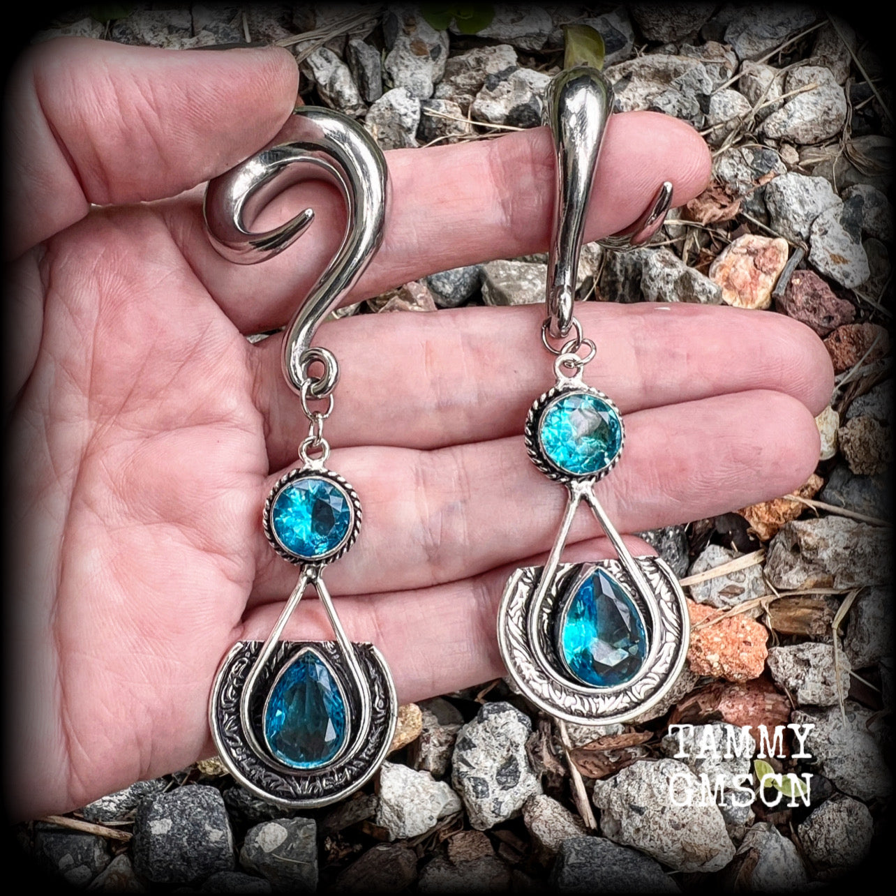 Blue topaz ear hangers Gemstone ear weights Ear jewelry Body jewellery Gemstone earrings Gemstone jewelry Gemstone body jewelry Stretched ears Stretched lobes Gauged ears Gauged earrings 4mm 6mm 8mm 10mm 12mm 14mm 16mm 19mm 22mm 25mm 28mm 30mm