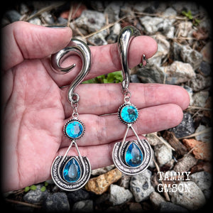 Blue topaz ear hangers Gemstone ear weights Ear jewelry Body jewellery Gemstone earrings Gemstone jewelry Gemstone body jewelry Stretched ears Stretched lobes Gauged ears Gauged earrings 4mm 6mm 8mm 10mm 12mm 14mm 16mm 19mm 22mm 25mm 28mm 30mm