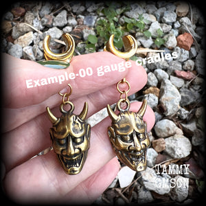 Brass hannya tunnel earrings-Japanese earrings