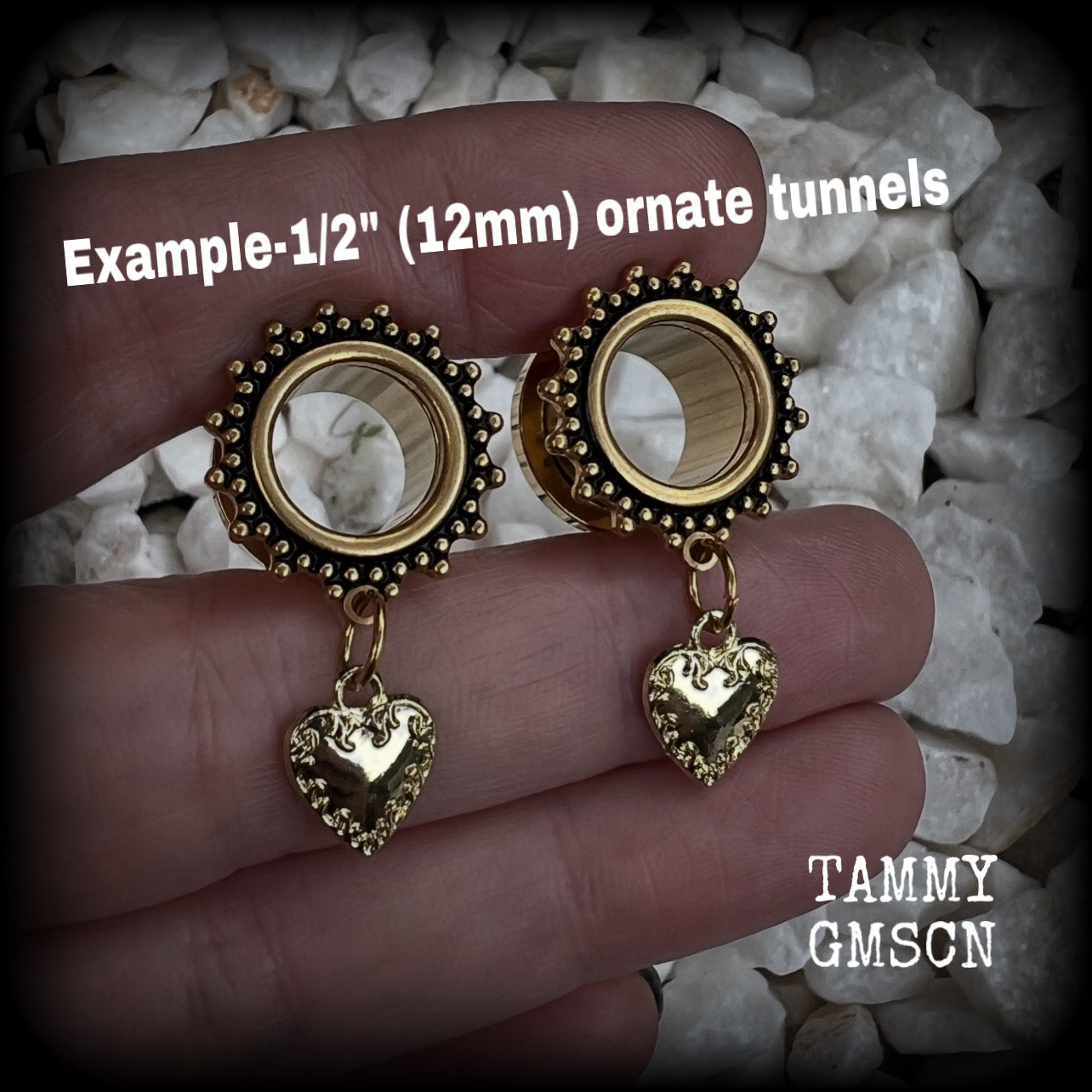 Sacred heart tunnel earrings-Baroque heart ear gauges