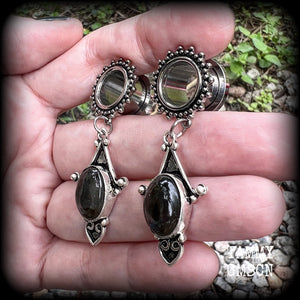 Labradorite tunnel earrings Gemstone tunnel dangles 10mm  12mm  14mm  16mm  19mm tunnels 22mm 25mm Tunnel earrings Tunnel dangles Plugs Plug earrings Gemstone tunnels Gemstone plugs Ear gauges Stretched ears Stretched Lobes Gemstone body jewelry 