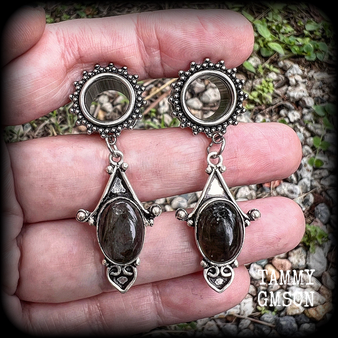 Labradorite tunnel earrings Gemstone tunnel dangles 10mm  12mm  14mm  16mm  19mm tunnels 22mm 25mm Tunnel earrings Tunnel dangles Plugs Plug earrings Gemstone tunnels Gemstone plugs Ear gauges Stretched ears Stretched Lobes Gemstone body jewelry 