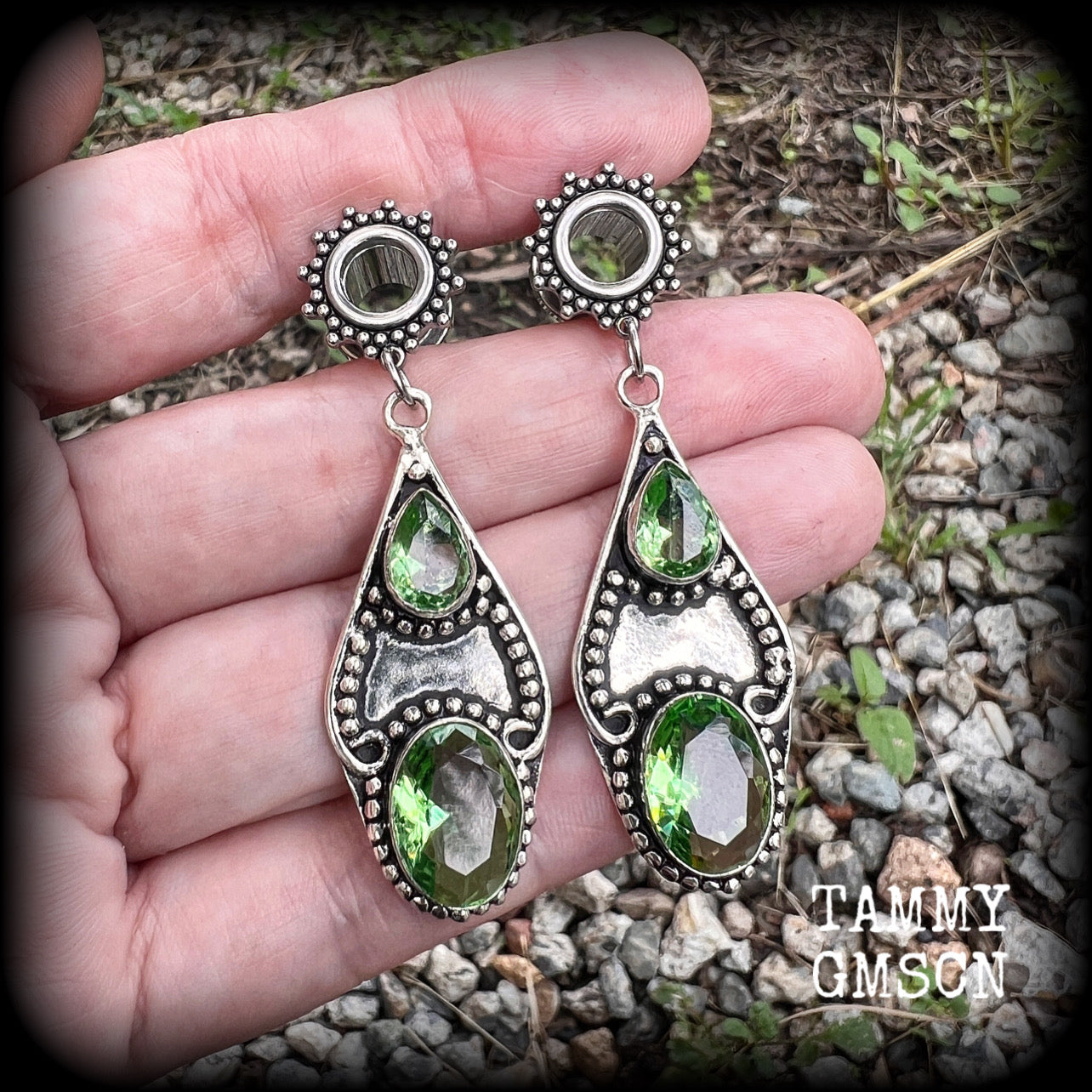 Peridot tunnel earrings Gemstone tunnel dangles 10mm  12mm  14mm  16mm  19mm tunnels 22mm 25mm Tunnel earrings Tunnel dangles Plugs Plug earrings Gemstone tunnels Gemstone plugs Ear gauges Stretched ears Stretched Lobes Gemstone body jewelry 