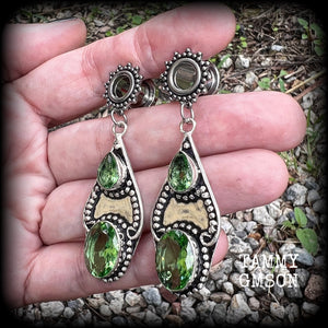 Peridot tunnel earrings Gemstone tunnel dangles 10mm  12mm  14mm  16mm  19mm tunnels 22mm 25mm Tunnel earrings Tunnel dangles Plugs Plug earrings Gemstone tunnels Gemstone plugs Ear gauges Stretched ears Stretched Lobes Gemstone body jewelry 