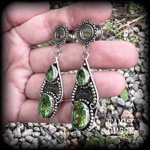 Peridot tunnel earrings Gemstone tunnel dangles 10mm  12mm  14mm  16mm  19mm tunnels 22mm 25mm Tunnel earrings Tunnel dangles Plugs Plug earrings Gemstone tunnels Gemstone plugs Ear gauges Stretched ears Stretched Lobes Gemstone body jewelry 