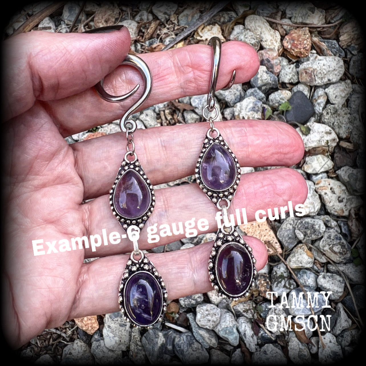 Amethyst earrings Gemstone ear weights Amethyst ear hangers Body jewelry 