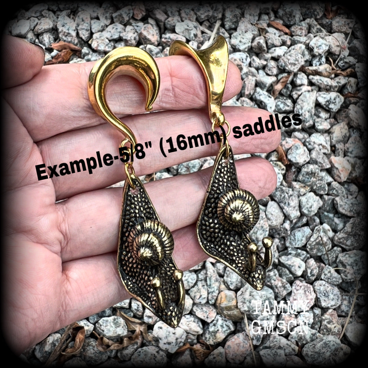 Brass snail gauged earrings-Garden snails ear weights