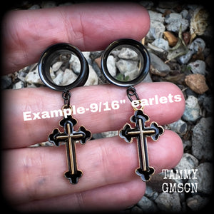 Christian cross tunnel earrings-Ear gauges