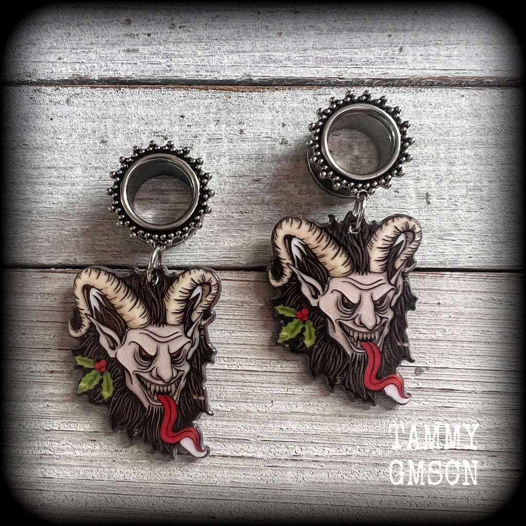 Krampus tunnels earrings Krampus tunnel dangles Plugs Ear gauges Stretched ears Gauged ears Christmas tunnels Snowflakes Stretched lobes Body jewelry Ear gauges Winter Solstice Yuletide Bonfire Ritual 6mm 8mm 10mm 14mm 16mm 19mm 22mm 25mm