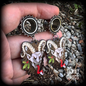 Krampus tunnels earrings Folklore Fairytales Krampus tunnel dangles Plugs Ear gauges Stretched ears Gauged ears Christmas tunnels Stretched lobes Body jewelry Winter Solstice Yuletide Christmas monsters 6mm 8mm 10mm 14mm 16mm 19mm 22mm 25mm 28mm 30mm